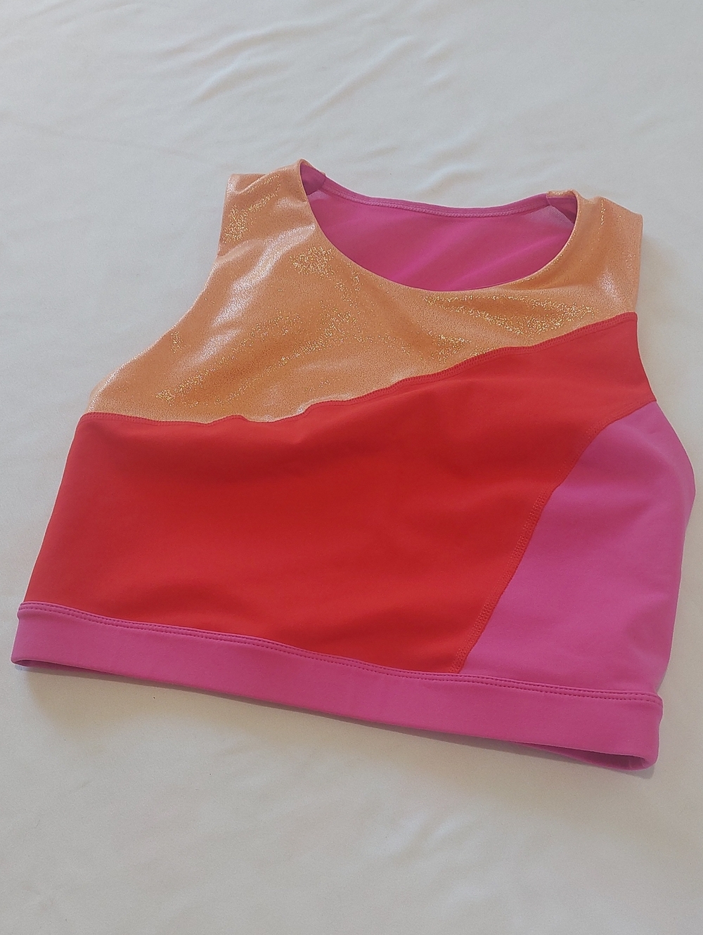 Joy Lab Colorblock Athletic Crop Top - Pink, Red & Gold Shimmer.Size M
